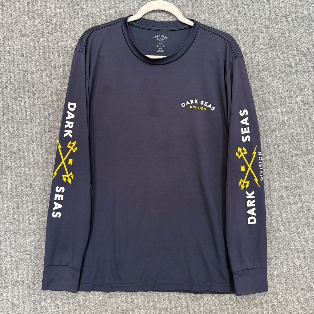 Dark Seas Long Sleeve Shirt Mens Large Blue Graphic Sleeve Performance Stretch